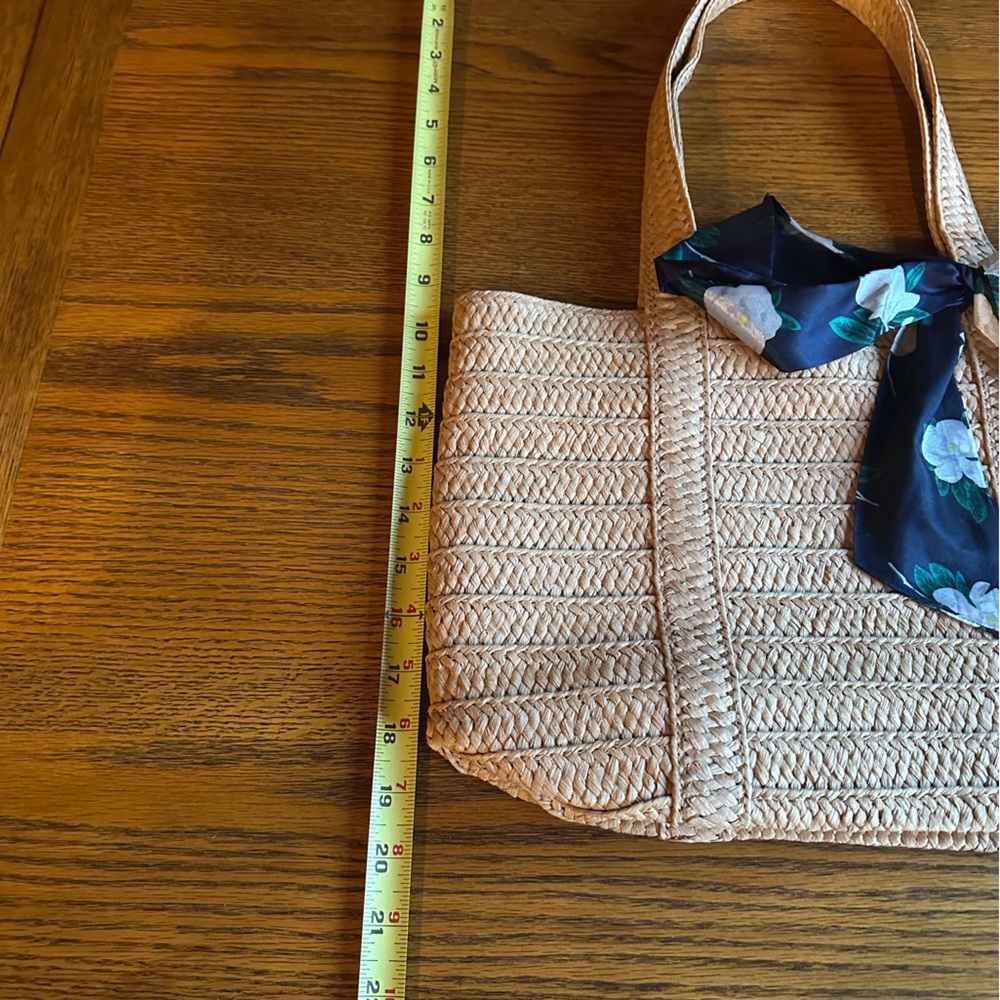 Draper James Tan Woven Tote with Navy Floral Scarf - Picture 5 of 6